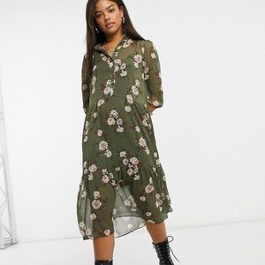 New Look Chiffon Midi Shirt Dress in XS Floral